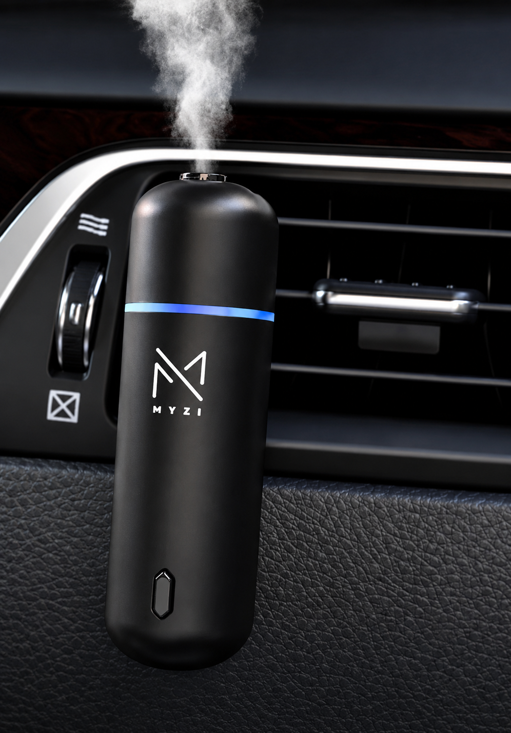 MYZI Waterless Car Air Freshener Diffuser with 6 Refill Scents – Black